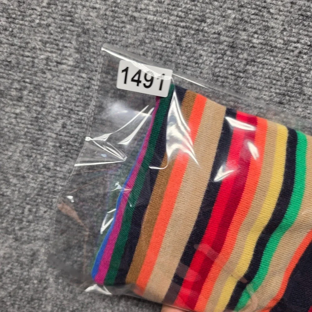 Talbots Rainbow Stripe Knit Sweater Women Size S Navy Trim Boatneck Pullover